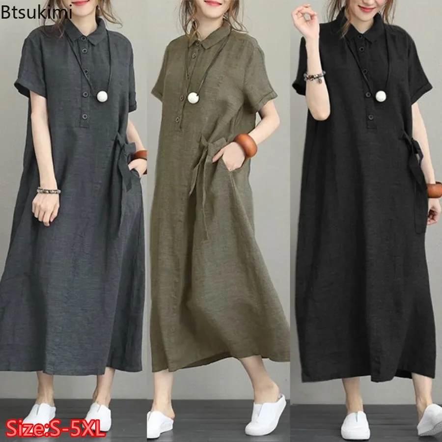 Casual Loose Linen Shirt Dress - Vestido de Verano 2026, Vestido Largo