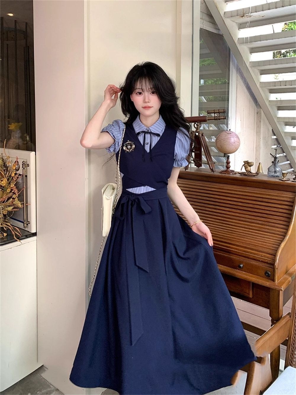Korean Style A Line Shirt Dress - Vestido de verano de manga corta
