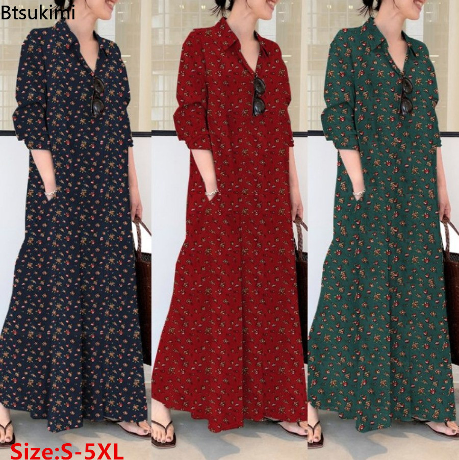 Casual Loose Linen Shirt Dress - Nuevo Vestido Camisero Largo Estampado para