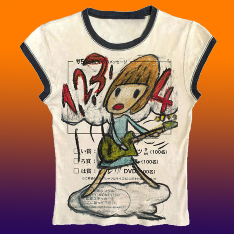 Y2K Graphic Baby Tee Crop - Ropa Popular coreana Y2K para mujer,