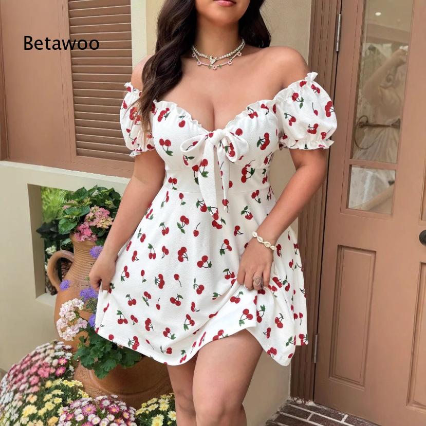 Off Shoulder Puff Sleeve Sundress - Minivestido con estampado floral y hombros