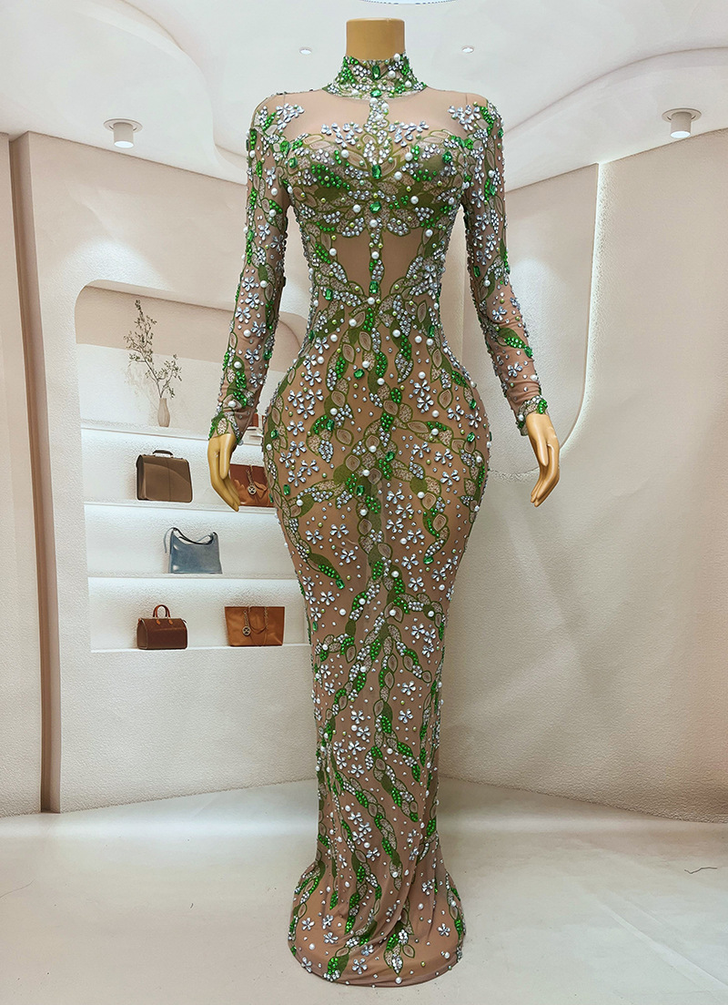 Sparkly Rhinestone Club Party Dress - Vestido de noche largo para celebración