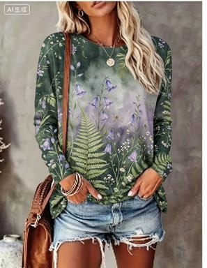 Blouses - Camiseta de manga larga para mujer