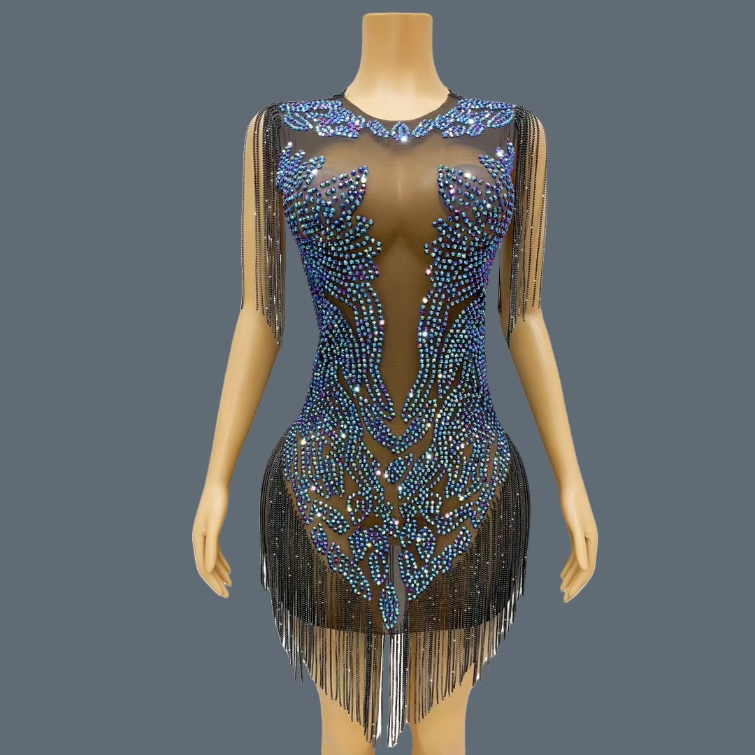 Sparkly Rhinestone Club Party Dress - Vestido de noche elegante para mujer,