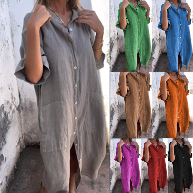 Vestido Camisero Estilo Old Mo - Casual Loose Linen Shirt Dress reseña y precio