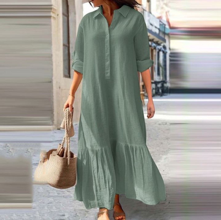 2025 Vestido camisero de lino  - Casual Loose Linen Shirt Dress reseña y precio