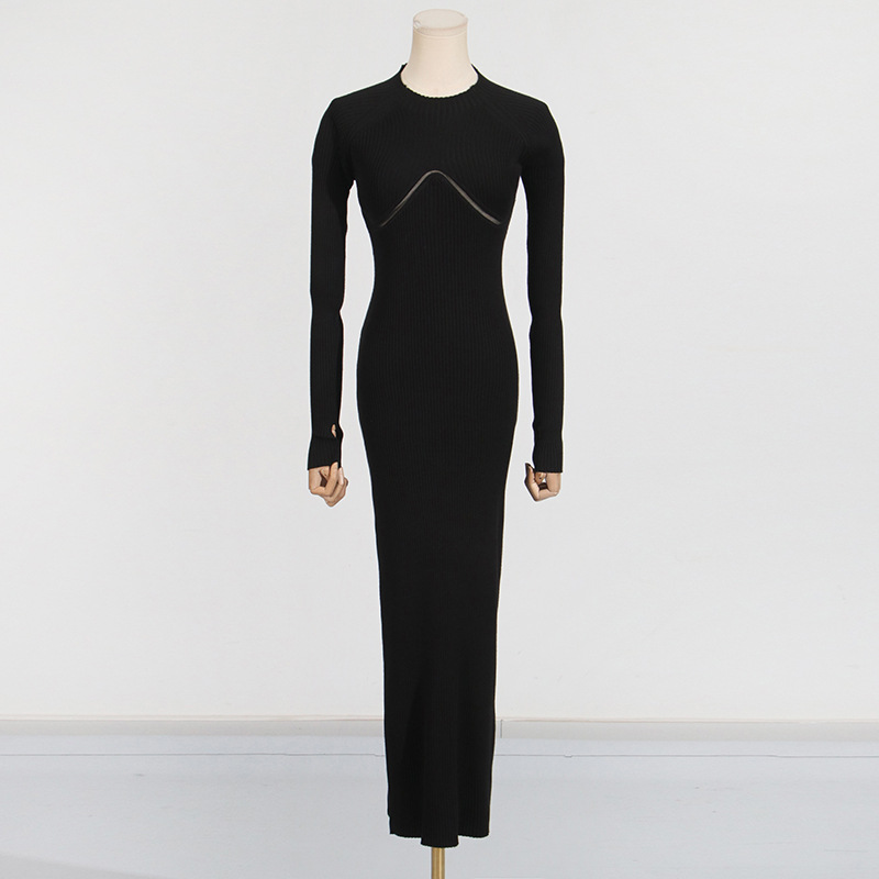 Vestido Midi de Punto Acanalad - Bodycon Long Sleeve Ribbed Dress reseña y precio