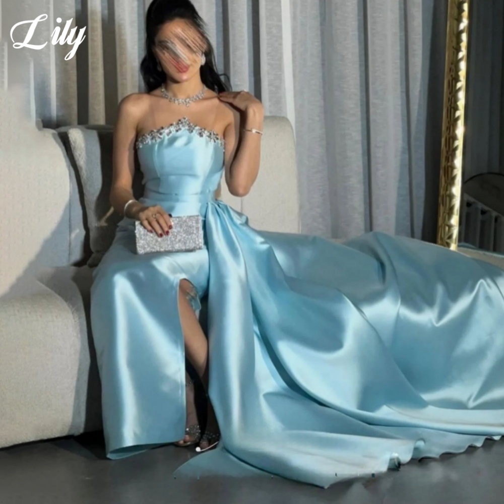 Vestido Formal elegante azul L - Elegant Satin Evening Gown Split reseña y precio