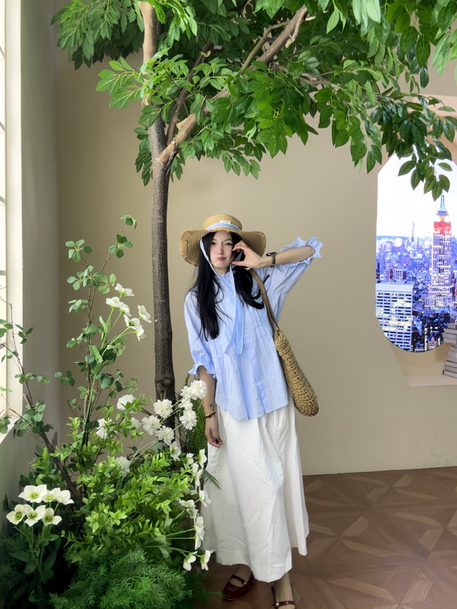 Conjunto de camisa azul de man - Korean Style A Line Shirt Dress reseña y precio