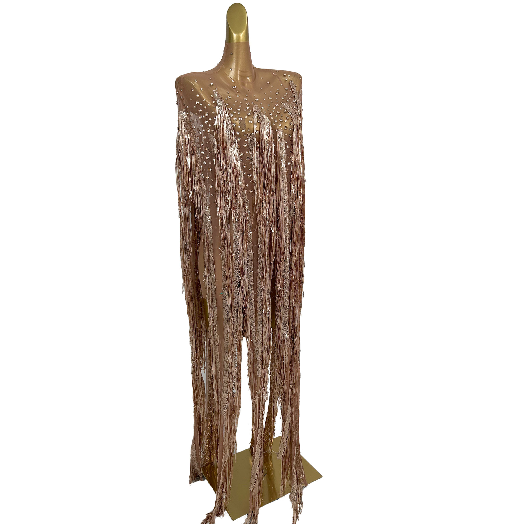 Vestido largo con flecos y len - Sparkly Rhinestone Club Party Dress reseña y precio
