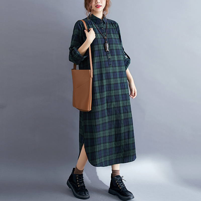 Vestido Camisero Casual a Cuad - Korean Style A Line Shirt Dress reseña y precio