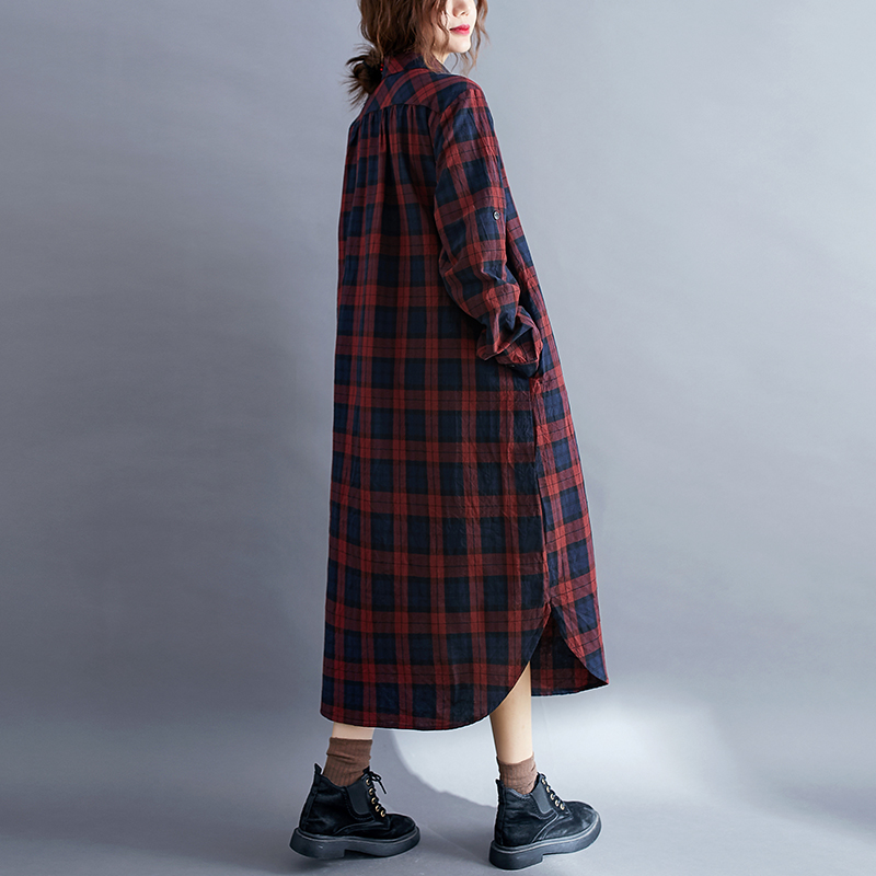 Vestido Camisero Casual a Cuad - Korean Style A Line Shirt Dress reseña y precio