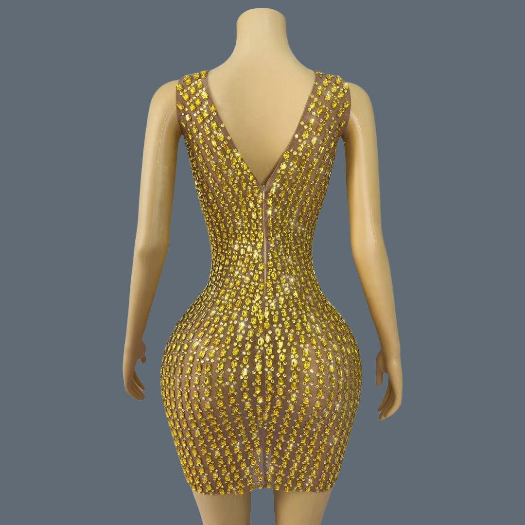 Nuevo vestido corto sexy con a - Sparkly Rhinestone Club Party Dress reseña y precio