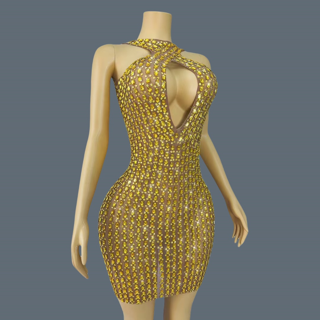 Nuevo vestido corto sexy con a - Sparkly Rhinestone Club Party Dress reseña y precio