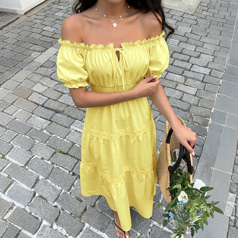 Vestido Maxi Bohemio de Verano - Off Shoulder Puff Sleeve Sundress reseña y precio