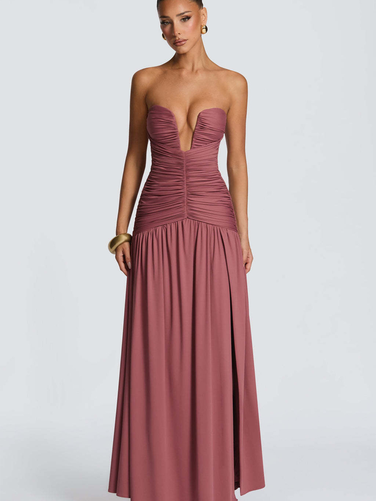 Elegante Vestido Largo Plisado - Elegant Satin Evening Gown Split reseña y precio