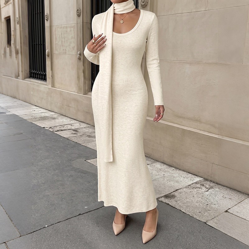 Vestido largo de punto acanala - Bodycon Long Sleeve Ribbed Dress reseña y precio
