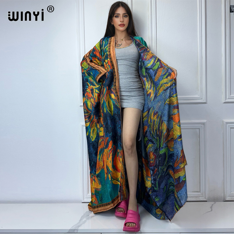 WINYI-abrigo abierto con estam - Boho Summer Beach Maxi Dress reseña y precio