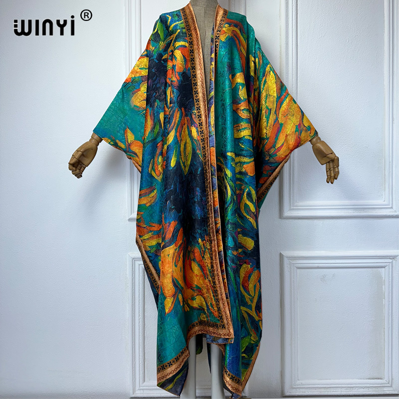 WINYI-abrigo abierto con estam - Boho Summer Beach Maxi Dress reseña y precio